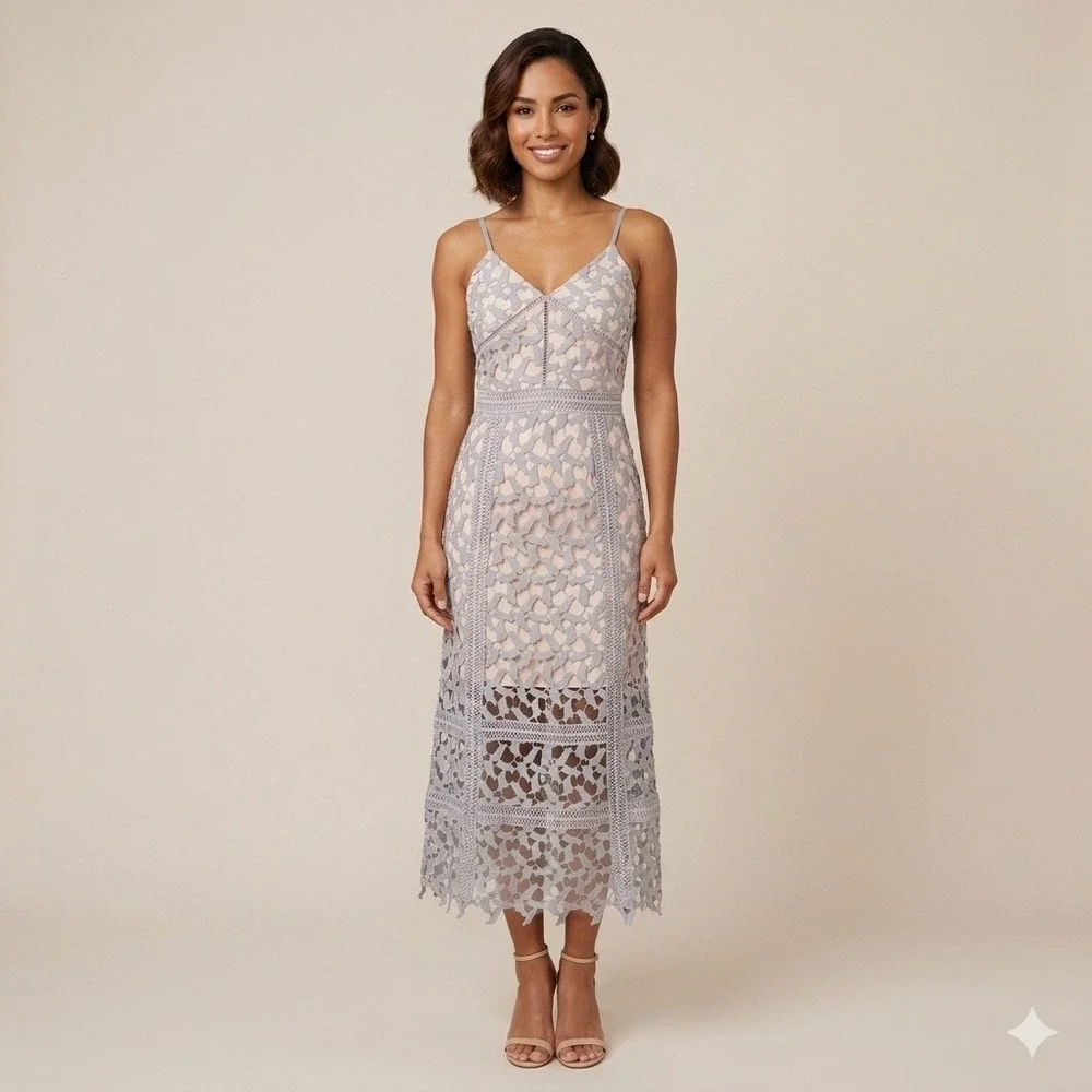 Elliatt | Dresses | Elliatt Tingle Midi Dress Lilac Nude Crochet Lace  Overlay Size Small | Poshmark
